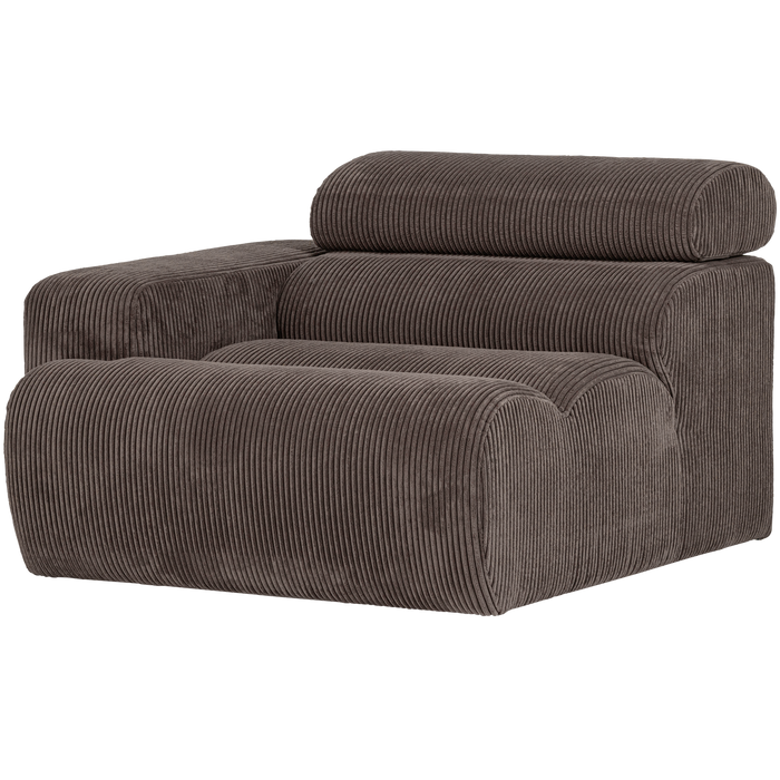 WOOOD Novi 1-Zits Element Bank Arm Rechts - Ribstof - Grijsbruin