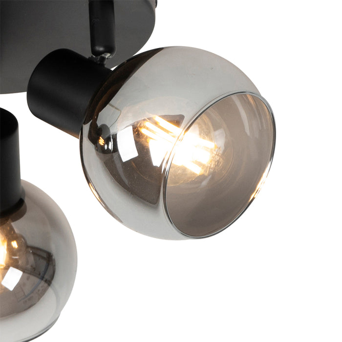 QAZQA Smart plafondspot zwart met smoke glas incl. 3 Wifi P45 - Vidro