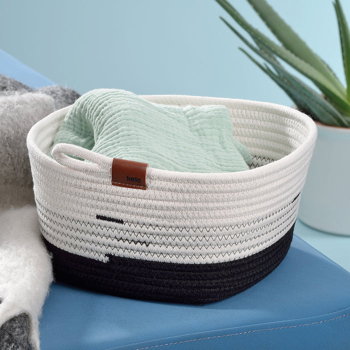 Wasmand, 40 x 57 cm, Rond, Wit|Zwart - Kela | Hedda