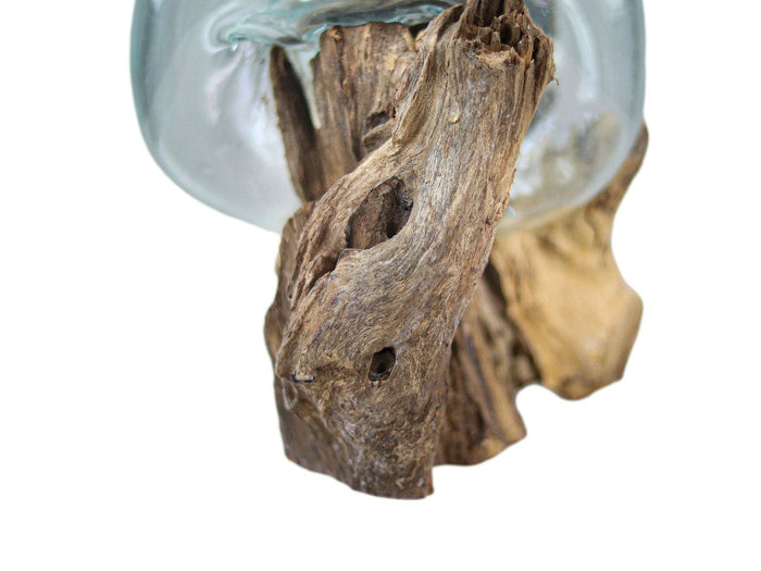 HSM Collection Vaas op wortelhout- ø25x30 -  Naturel - Teakhout|glas