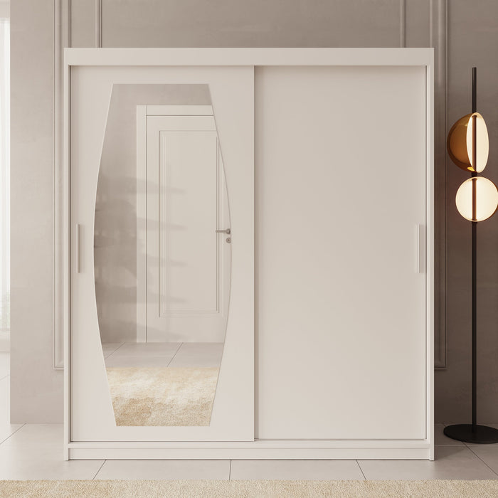 Meubella - Kledingkast Azai - Wit - 180 cm - Met spiegel