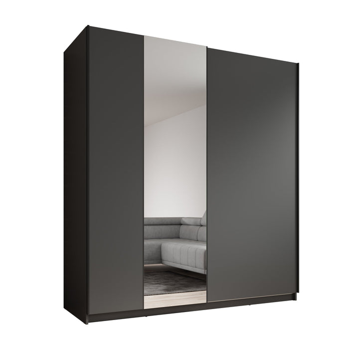 Meubella - Kledingkast Ganaro - Grijs - 180 cm - Met spiegel