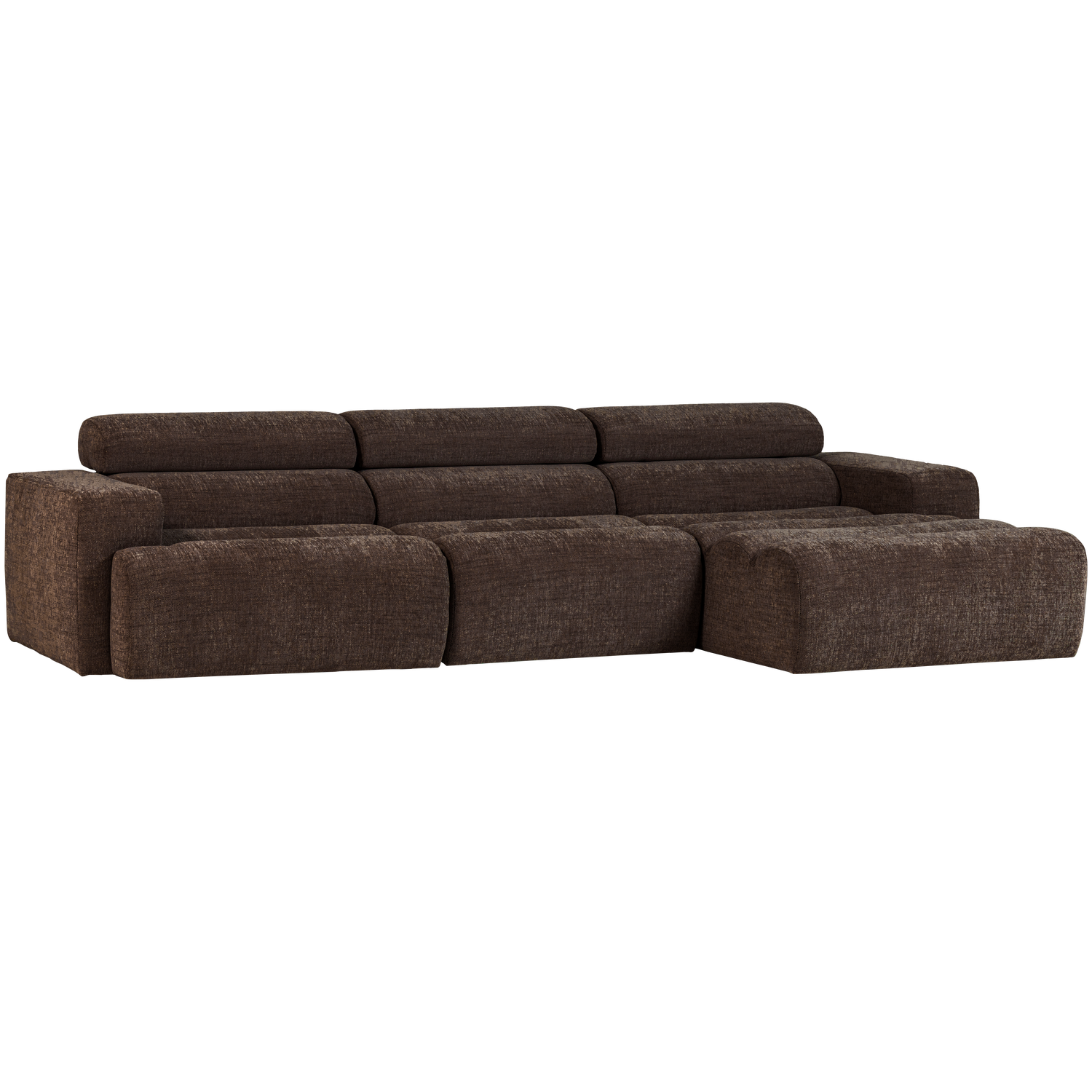WOOOD Novi Chaise Longue Bank Rechts - Polyester - Donkerbruin Melange