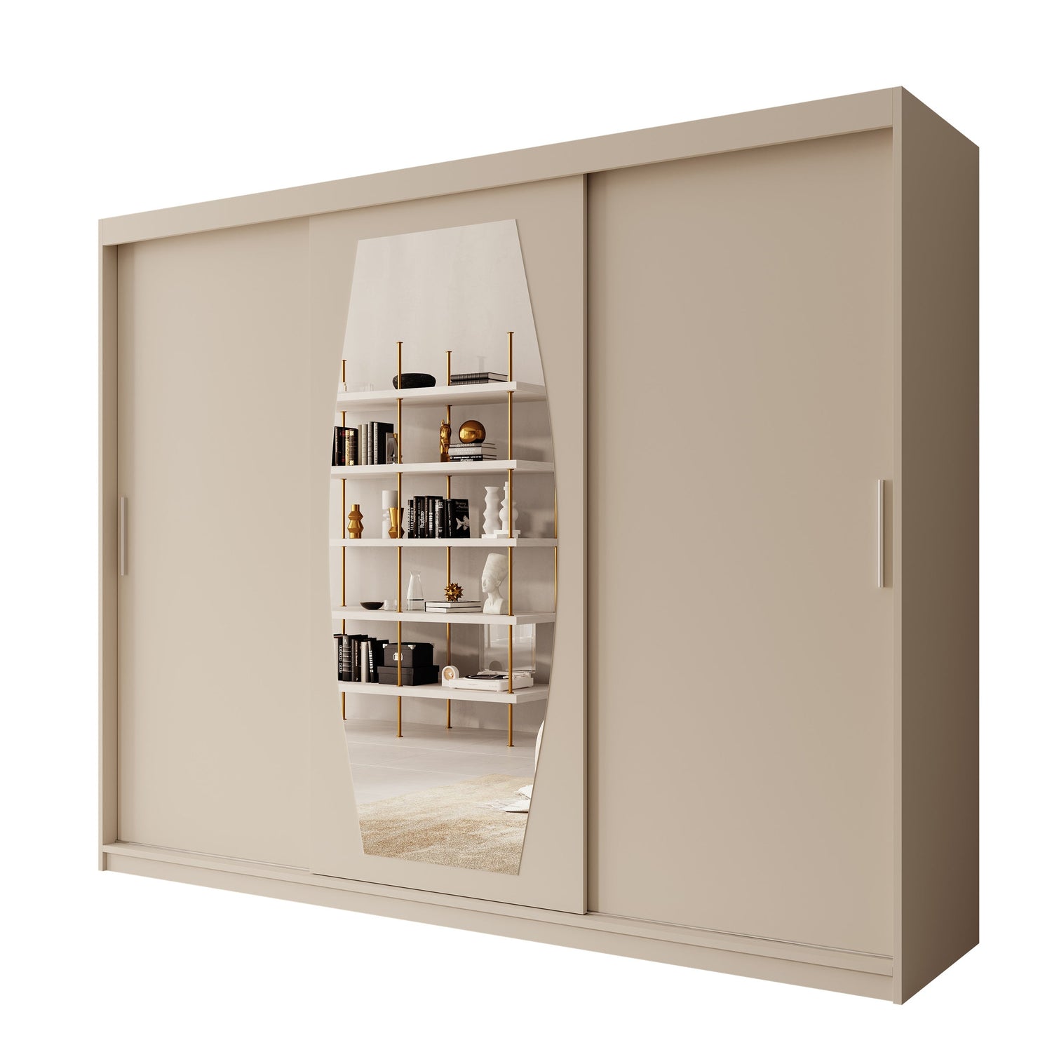 Meubella - Kledingkast Azai - Beige - 250 cm - Met spiegel