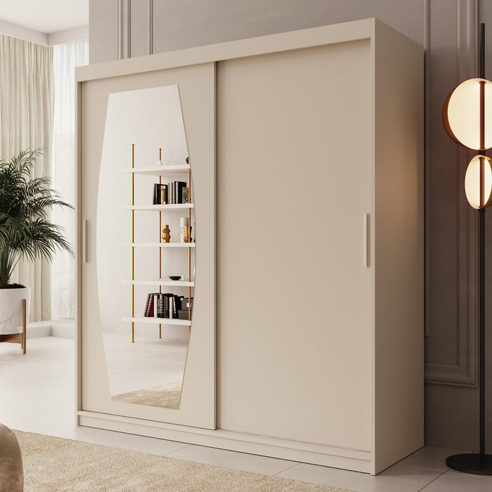 Meubella - Kledingkast Azai - Beige - 180 cm - Met spiegel