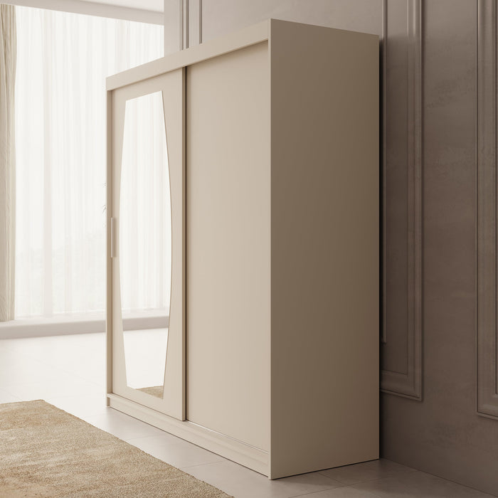 Meubella - Kledingkast Azai - Beige - 180 cm - Met spiegel