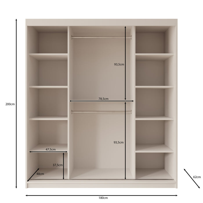 Meubella - Kledingkast Azai - Beige - 180 cm - Met spiegel
