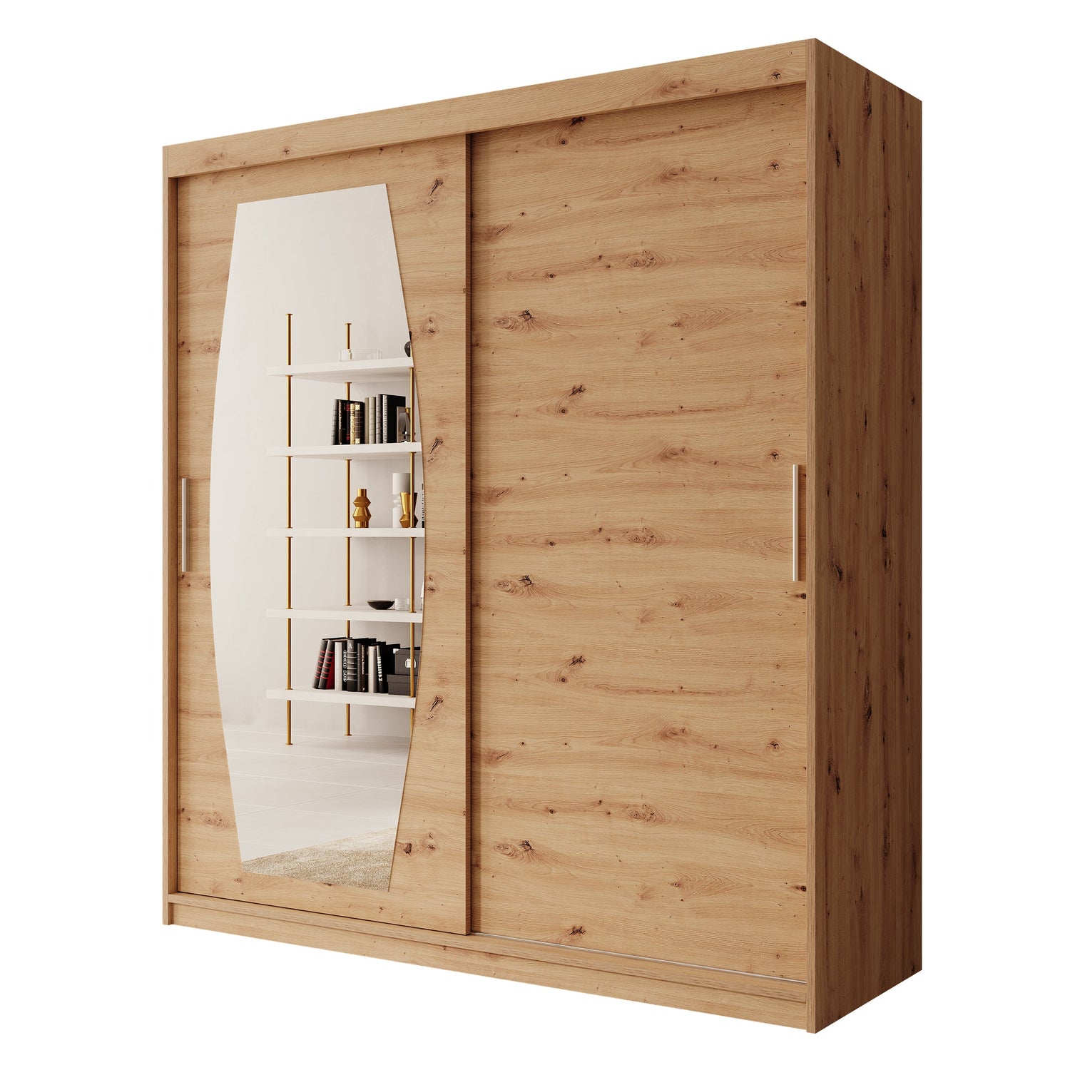Meubella - Kledingkast Azai - Eiken - 180 cm - Met spiegel