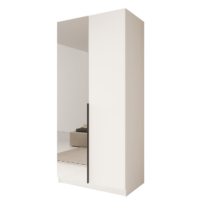 Meubella - Kledingkast Bruno - Wit - 100 cm - Met spiegel