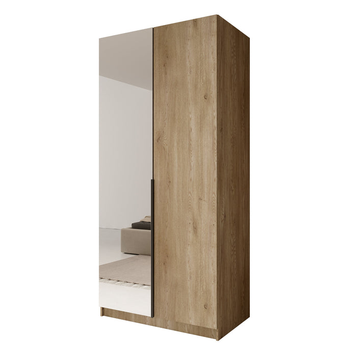 Meubella - Kledingkast Bruno - Eiken - 100 cm - Met spiegel