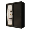 Meubella - Kledingkast Azai - Zwart - 150 cm - Met spiegel