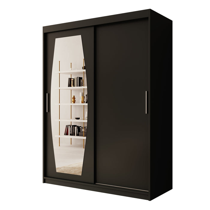 Meubella - Kledingkast Azai - Zwart - 150 cm - Met spiegel