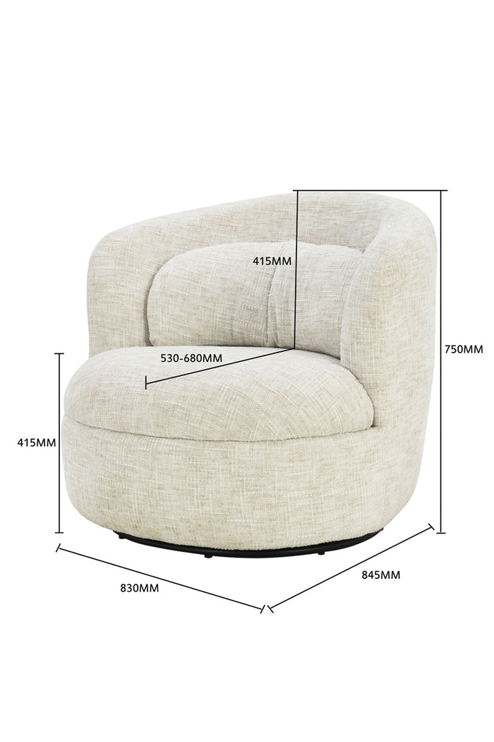 DÉJA Living - Draaifauteuil Beige Stof - Zithoogte 40cm - Lilou