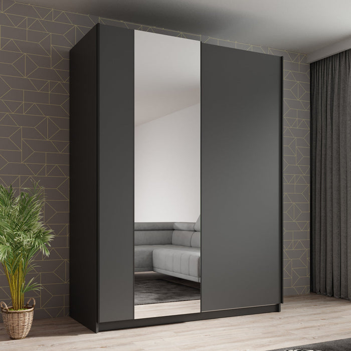 Meubella - Kledingkast Ganaro - Grijs - 150 cm - Met spiegel