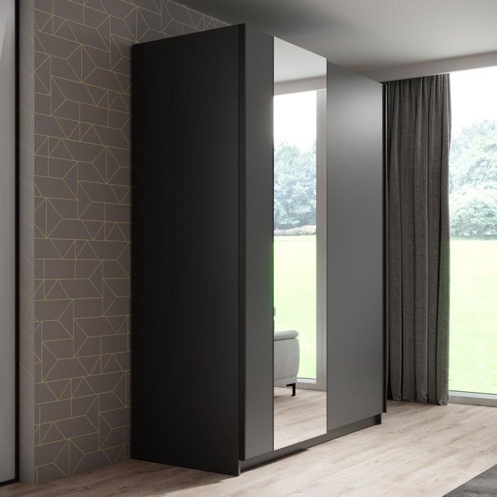 Meubella - Kledingkast Ganaro - Grijs - 150 cm - Met spiegel