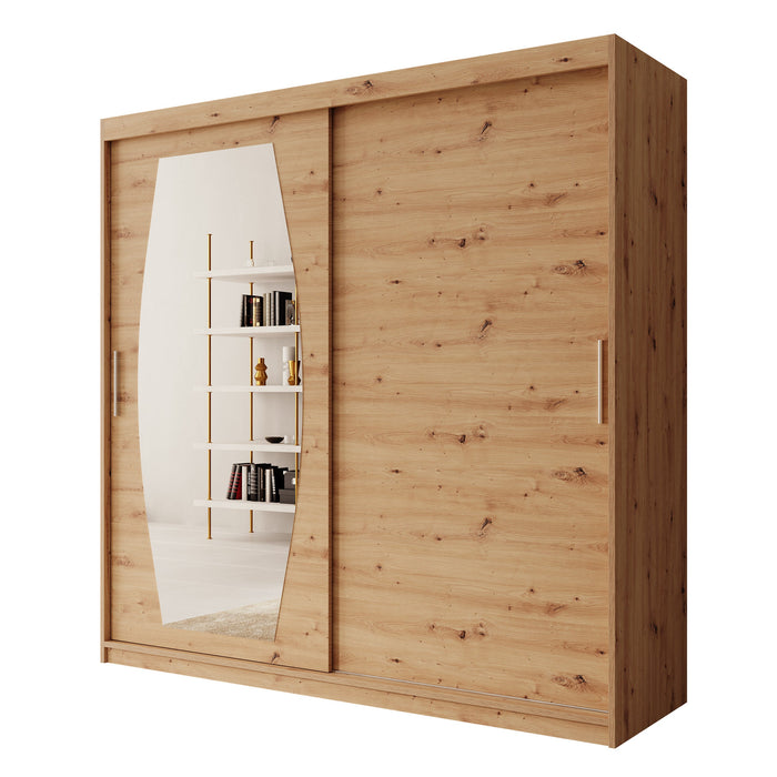 Meubella - Kledingkast Azai - Eiken - 200 cm - Met spiegel