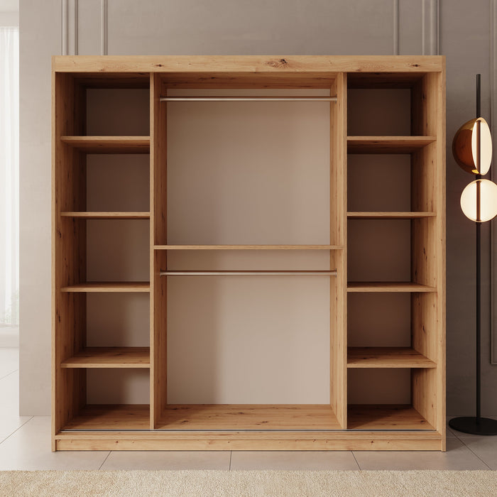 Meubella - Kledingkast Azai - Eiken - 200 cm - Met spiegel