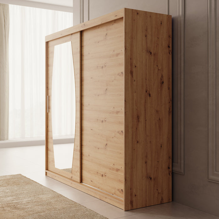 Meubella - Kledingkast Azai - Eiken - 200 cm - Met spiegel