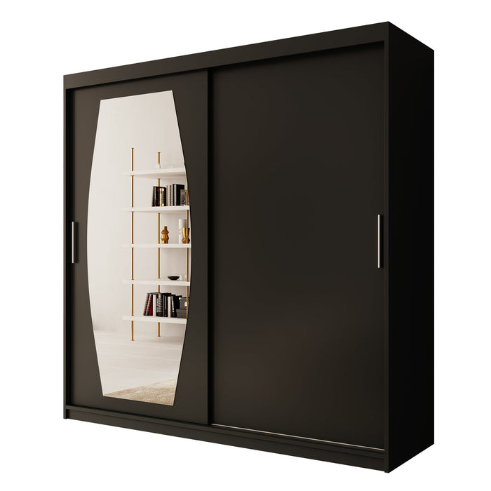 Meubella - Kledingkast Azai - Zwart - 200 cm - Met spiegel
