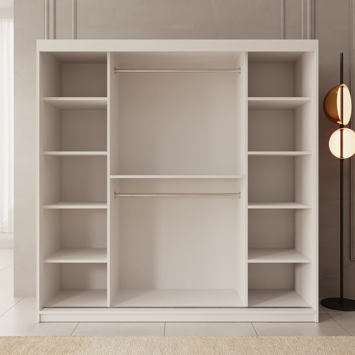 Meubella - Kledingkast Azai - Wit - 200 cm - Met spiegel