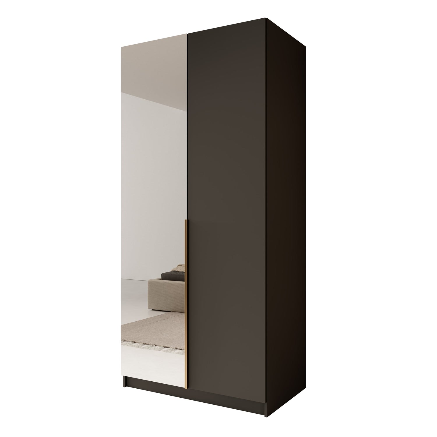 Meubella - Kledingkast Bruno 2 - Zwart - 100 cm - Met spiegel