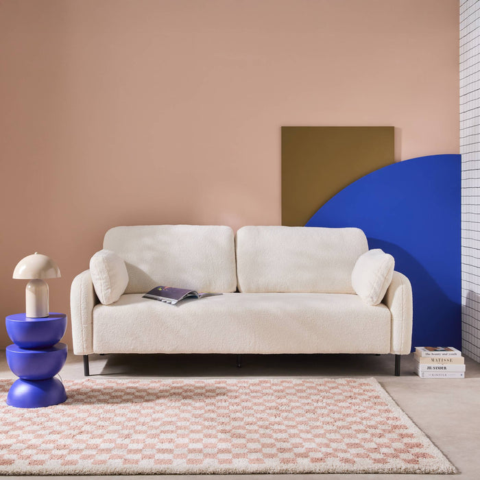 sweeek - 3-zits bank in wit bouclé en metalen onderstel