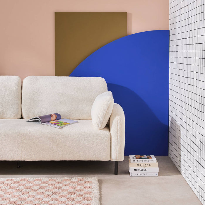 sweeek - 3-zits bank in wit bouclé en metalen onderstel