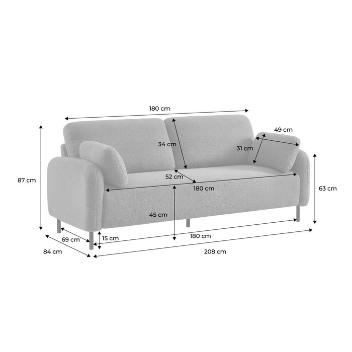 sweeek - 3-zits bank in wit bouclé en metalen onderstel