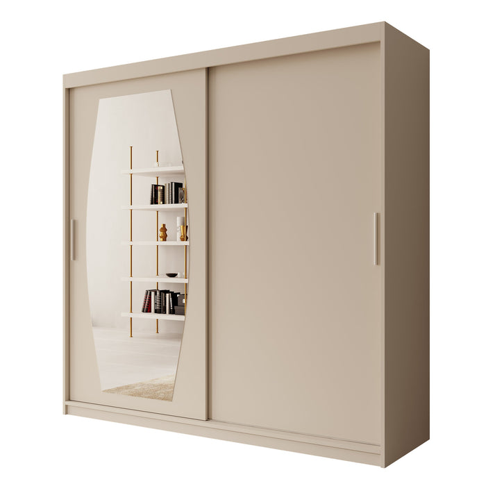 Meubella - Kledingkast Azai - Beige - 200 cm - Met spiegel
