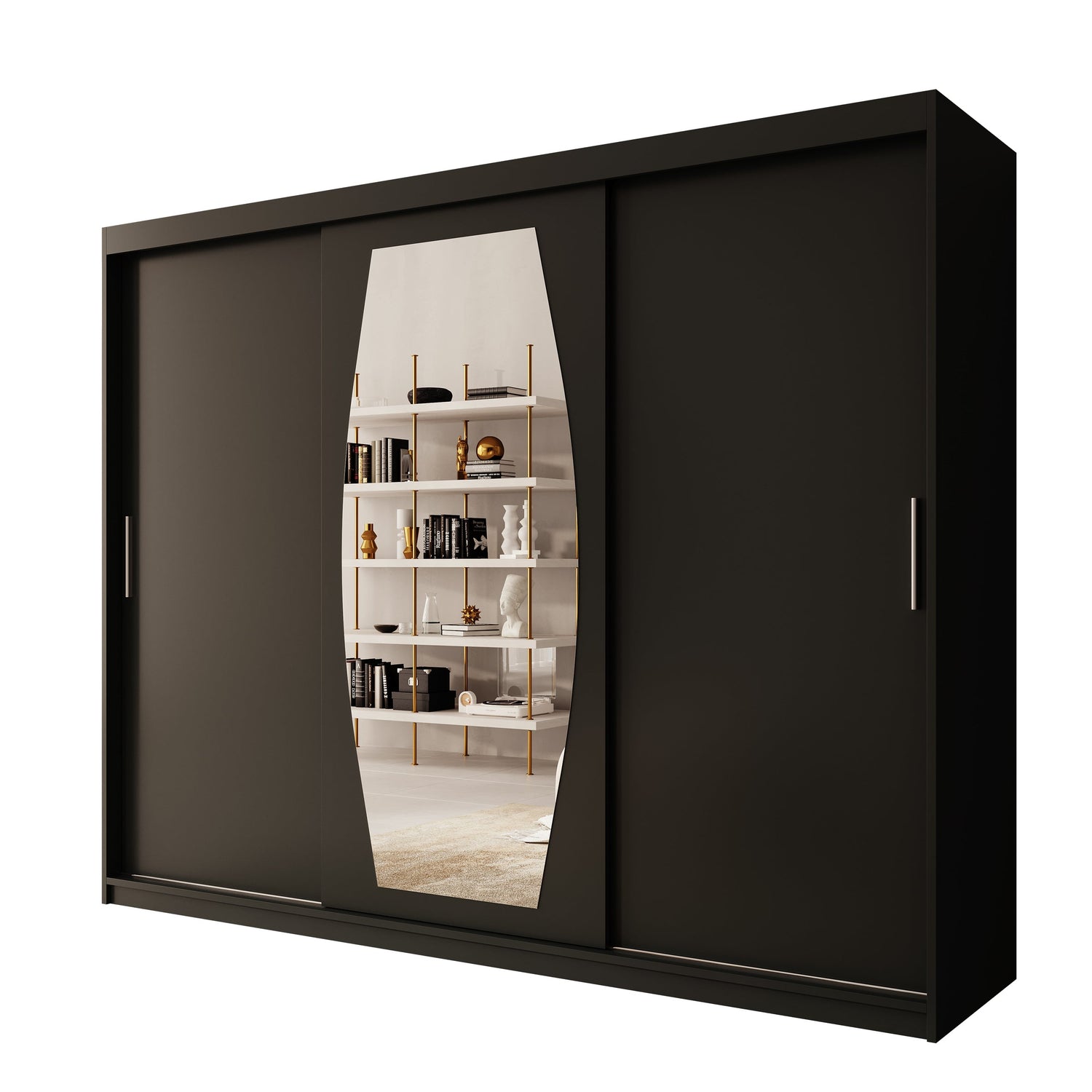 Meubella - Kledingkast Azai - Zwart - 250 cm - Met spiegel