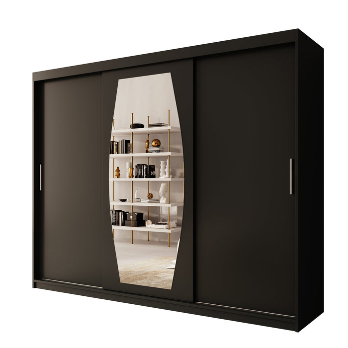 Meubella - Kledingkast Azai - Zwart - 250 cm - Met spiegel