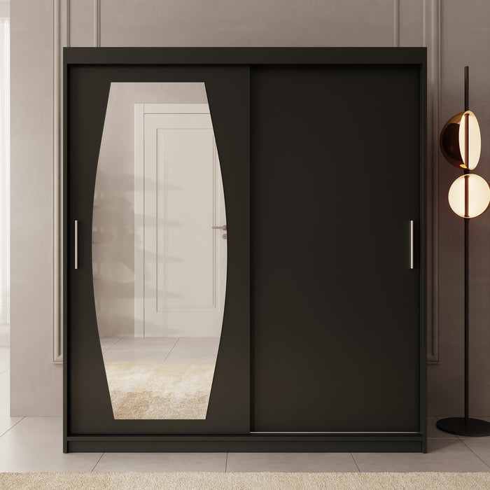 Meubella - Kledingkast Azai - Zwart - 180 cm - Met spiegel