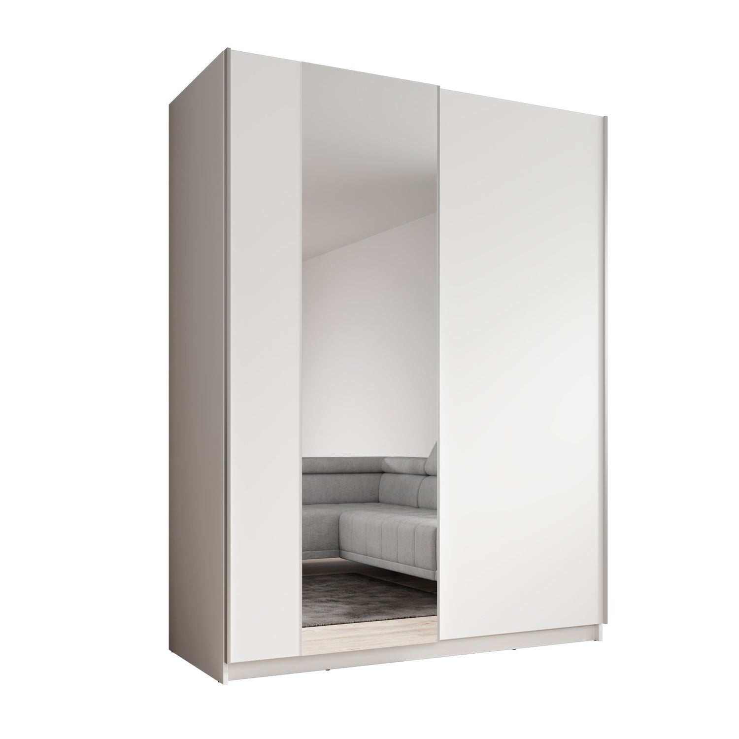 Meubella - Kledingkast Ganaro - Wit - 150 cm - Met spiegel