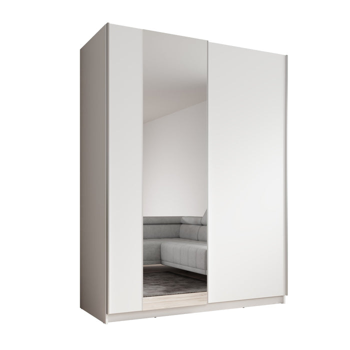 Meubella - Kledingkast Ganaro - Wit - 150 cm - Met spiegel