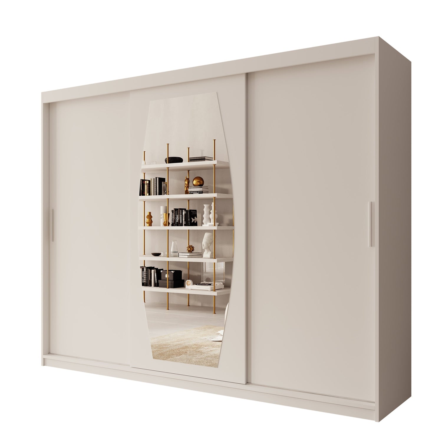 Meubella - Kledingkast Azai - Wit - 250 cm - Met spiegel