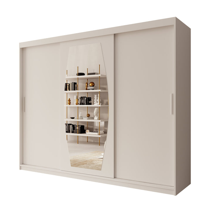 Meubella - Kledingkast Azai - Wit - 250 cm - Met spiegel