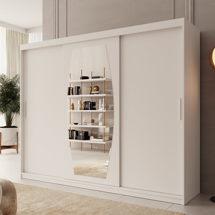Meubella - Kledingkast Azai - Wit - 250 cm - Met spiegel