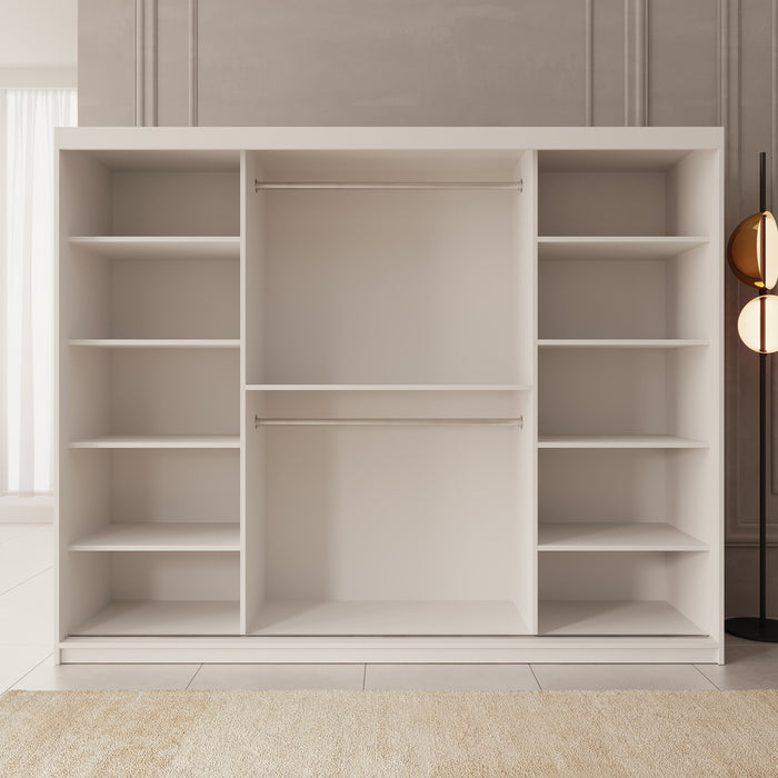 Meubella - Kledingkast Azai - Wit - 250 cm - Met spiegel