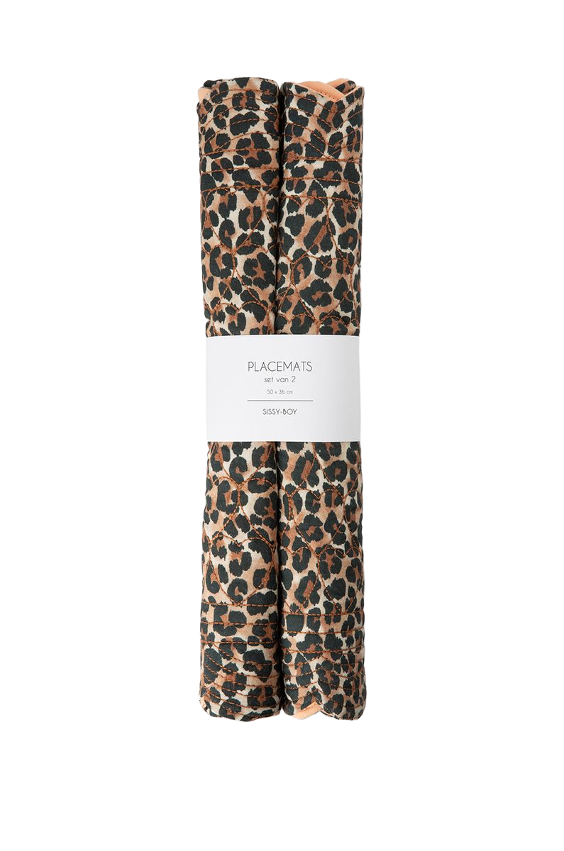 Sissy-Boy Lichtoranje placemat set met hartjes en leopard print-2st.
