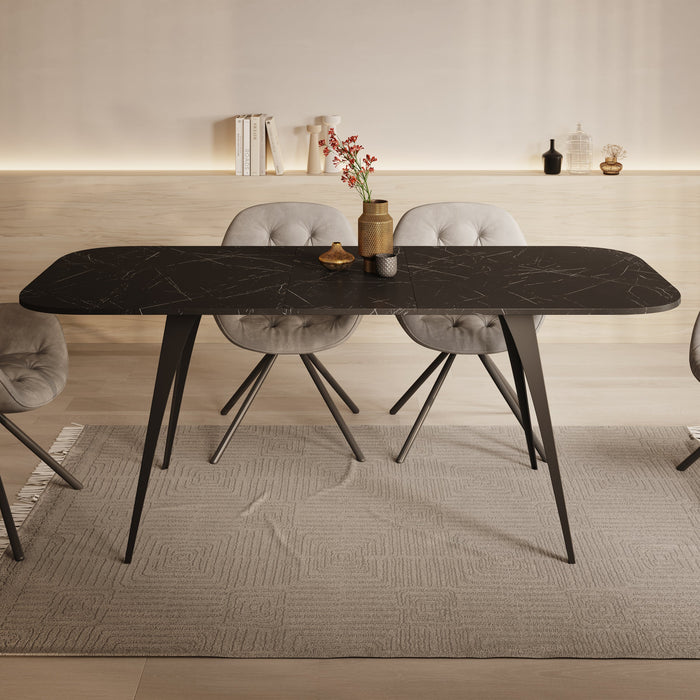 Meubella - Eetkamertafel Flix - Zwart marmer - 160 cm - Uitschuifbaar
