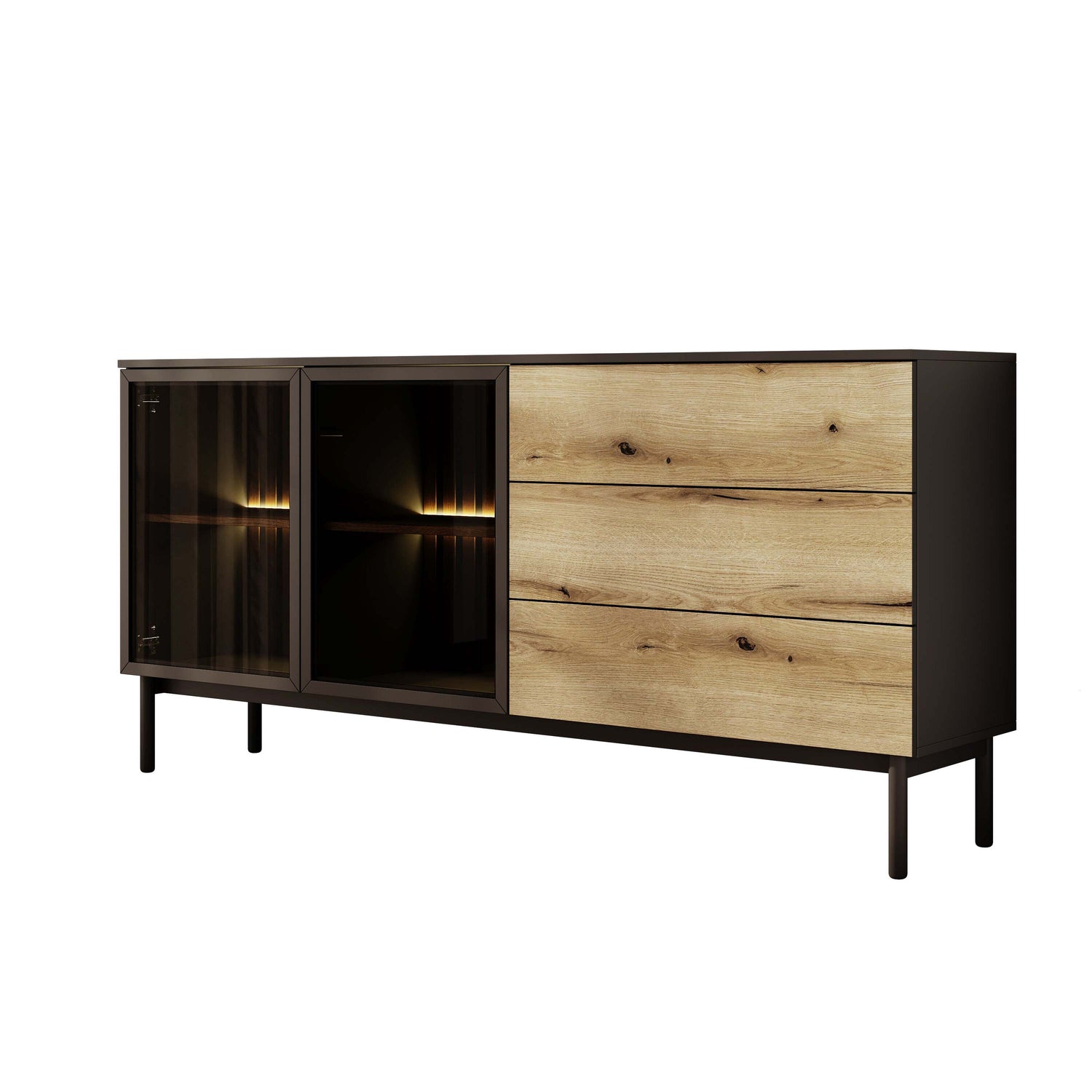 Meubella - Dressoir Ludwig - Zwart - Eiken - 180 cm
