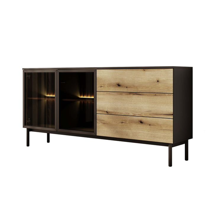 Meubella - Dressoir Ludwig - Zwart - Eiken - 180 cm