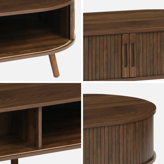 sweeek - Salontafel met schuifdeuren en vakken met houteffect, B 110cm