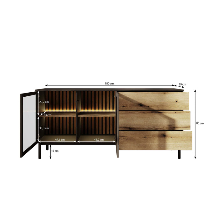 Meubella - Dressoir Ludwig - Zwart - Eiken - 180 cm