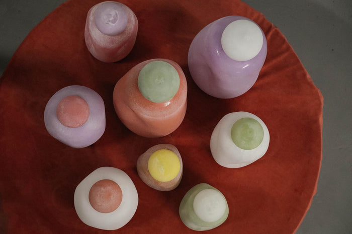 PTMD Karlie Orange Matte Glass Bulb Vase Green Top