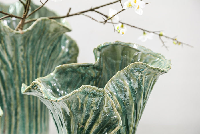 PTMD Swing Green Ceramic Pot Cabbage Shape M