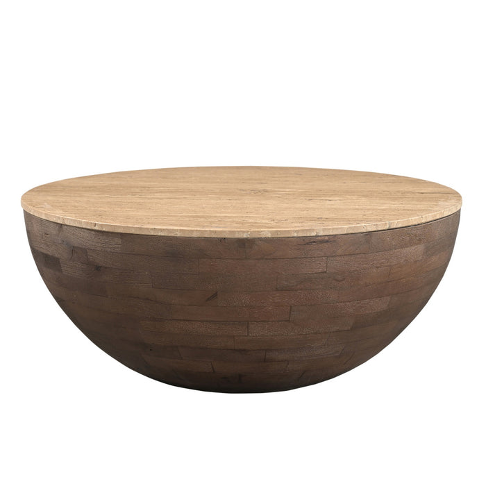 Giga Meubel - Salontafel Travertin - Donkerbruin - 90x90x38cm - Aiden