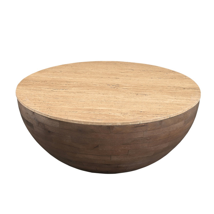 Giga Meubel - Salontafel Travertin - Donkerbruin - 90x90x38cm - Aiden