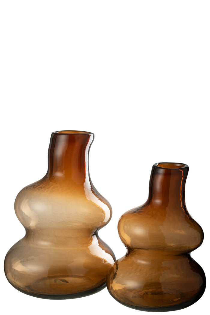 J-Line vaas Fles - glas - bruin - large - 33 cm hoog