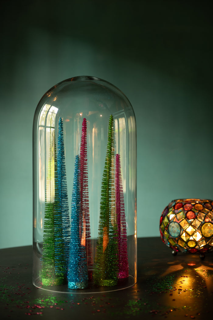 J-Line decoratie Kerstboom Glitter - kunststof - fuchsia - doos van 4